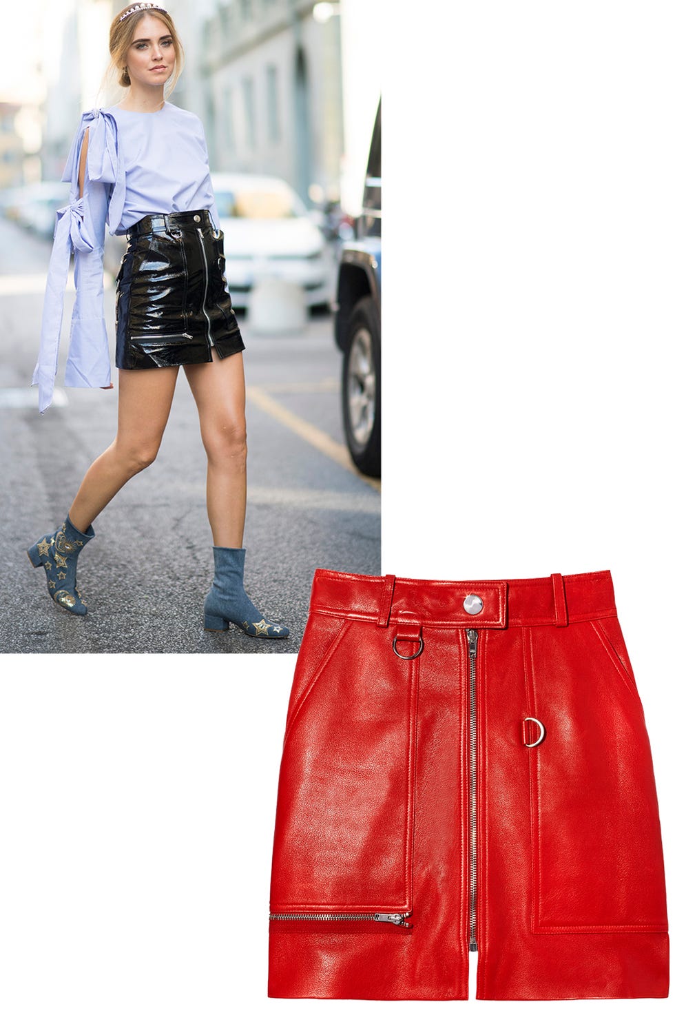 <p>Chiara Ferragni<span class="redactor-invisible-space"> &nbsp;styled this luxe leather skirt with everything from blouses to crop-tops.&nbsp;</span></p><p><span class="redactor-invisible-space"><em data-redactor-tag="em" data-verified="redactor">Isabel Marant skirt, $1,325, <strong data-redactor-tag="strong" data-verified="redactor"></strong><strong data-redactor-tag="strong" data-verified="redactor"><a href="https://shop.meltsflow.com/i/isabel-marant/franck-leather-mini-skirt-10014.html" target="_blank">shopBAZAAR.com</a></strong>.&nbsp;</em></span></p>