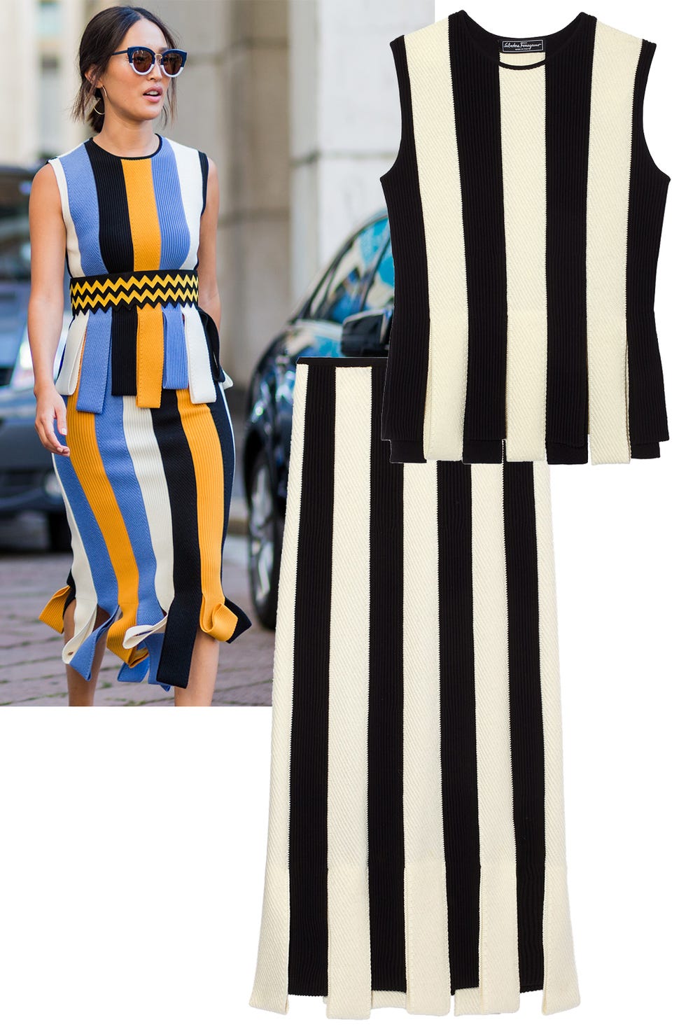 <p>Twinning took on a whole new meaning.&nbsp;</p><p><em data-redactor-tag="em" data-verified="redactor">Salvatore Ferragamo knit, $1,290, <strong data-redactor-tag="strong" data-verified="redactor"><a href="https://shop.meltsflow.com/s/salvatore-ferragamo/stripe-knit-top-9759.html" target="_blank">shopBAZAAR.com</a></strong>;&nbsp;Salvatore Ferragamo skirt, $1,390, <strong data-redactor-tag="strong" data-verified="redactor"><a href="https://shop.meltsflow.com/s/salvatore-ferragamo/stripe-knit-skirt-9760.html" target="_blank">shopBAZAAR.com</a></strong></em><span class="redactor-invisible-space"><em data-redactor-tag="em" data-verified="redactor">.</em></span></p>