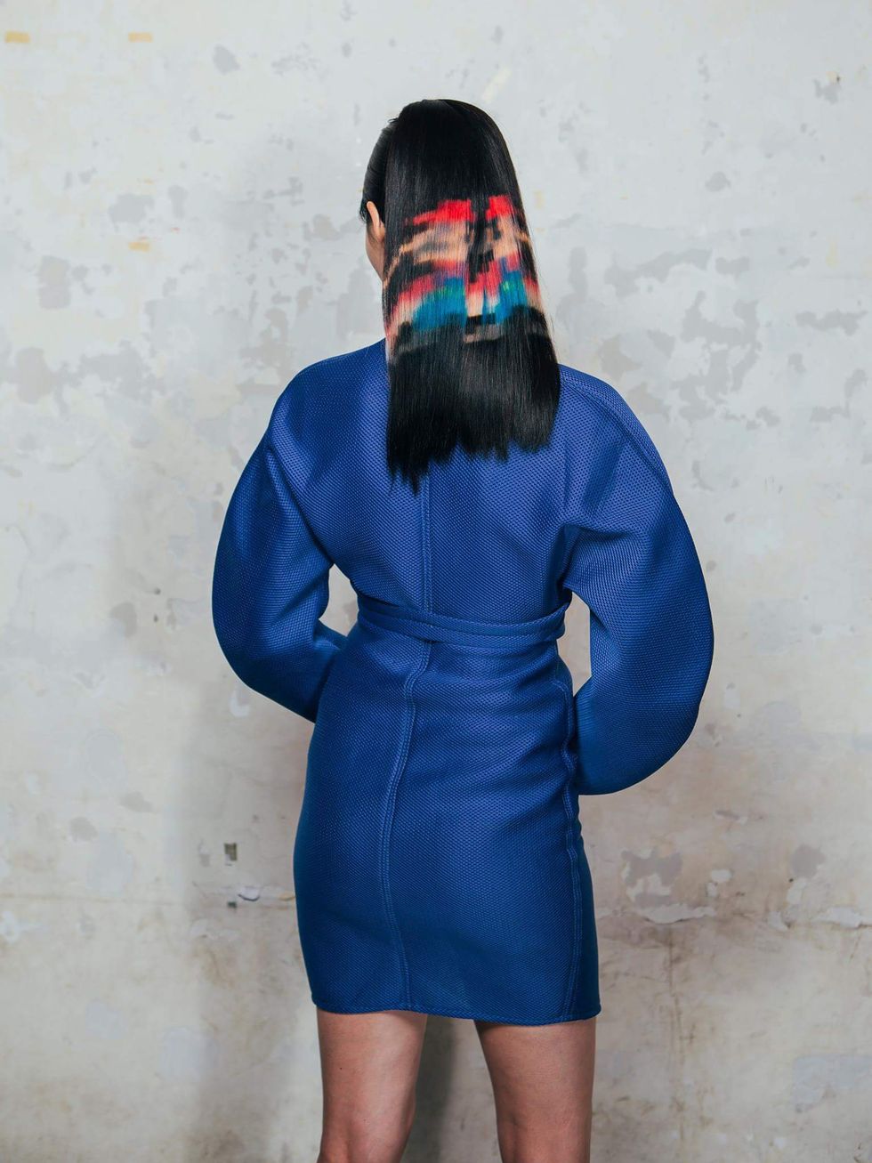 Blue, Sleeve, Shoulder, Textile, Joint, Electric blue, Headgear, Dress, Pattern, Cobalt blue, 