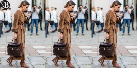 Clothing, Hair, Brown, Trousers, Bag, Coat, Outerwear, Luggage and bags, Jacket, Style, 