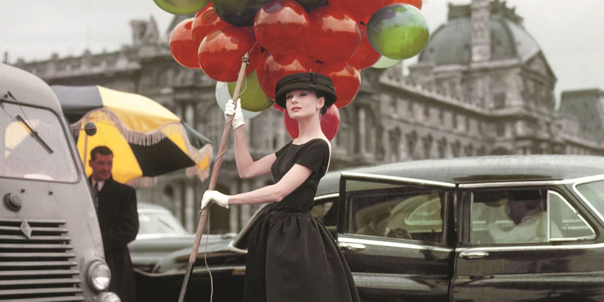 Balloon, Party supply, Hat, Dress, Classic car, Classic, Vehicle door, Gown, Umbrella, Antique car, 