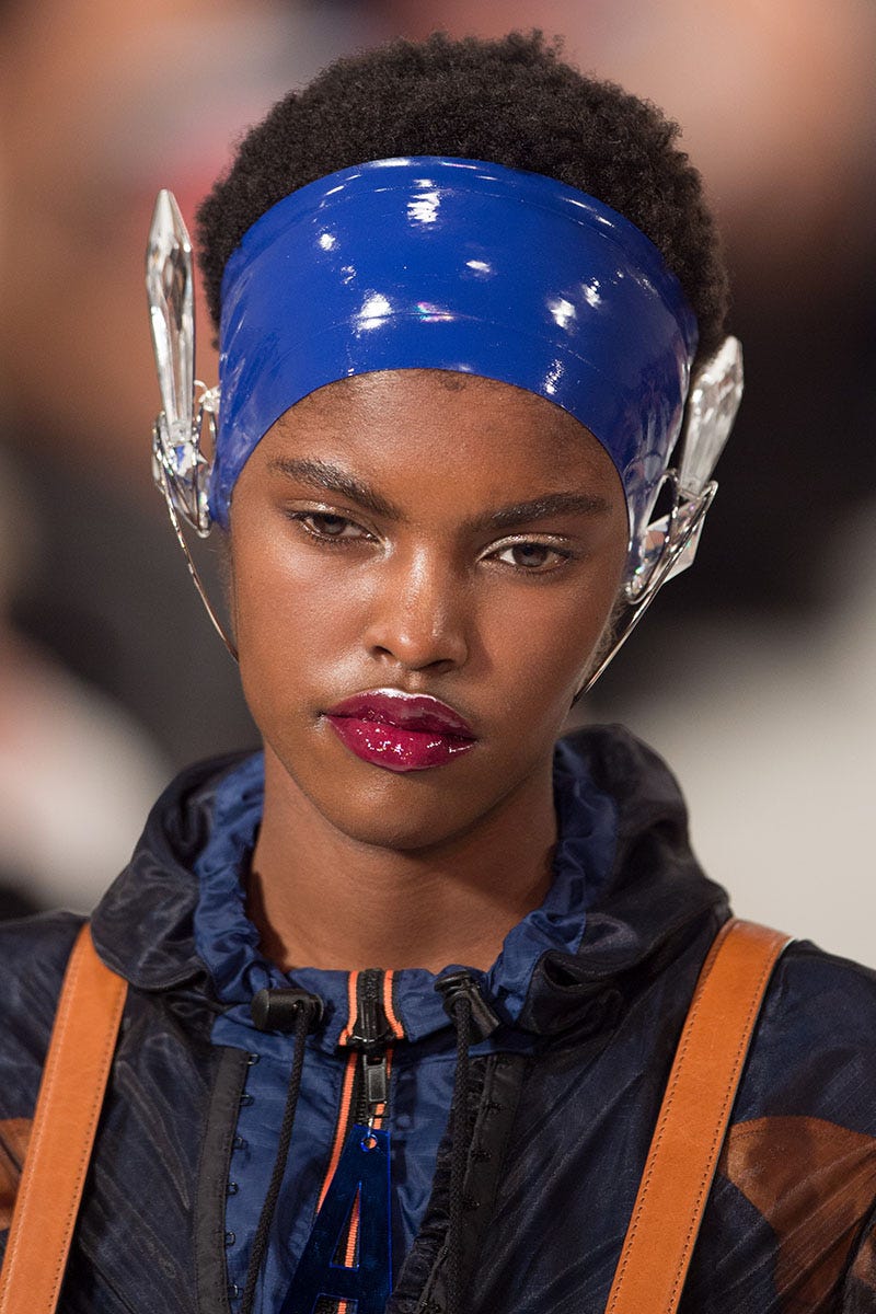 Jacket, Headgear, Fashion, Electric blue, Cobalt blue, Headpiece, Zipper, Hair accessory, Leather, Fashion design, 