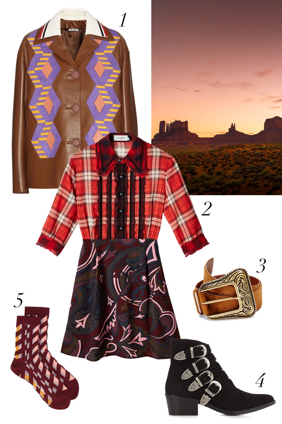 <p>Because cowgirl-inspired westernwear isn't just a current fashion trend; it's a way of life...</p>

<p><strong data-redactor-tag="strong" data-verified="redactor">What to Pack:</strong> 1. <em data-redactor-tag="em">Miu Miu Leather and Suede Jacket, $5,325, <a href="http://www.mytheresa.com/en-us/leather-and-suede-jacket-548515.html" target="_blank" data-tracking-id="recirc-text-link">mytheresa.com</a>;</em> 2. <em data-redactor-tag="em" data-verified="redactor">Coach 1941 Plaid &amp; Scarf Print Dress, $795, <a href="http://shop.nordstrom.com/s/coach-1941-plaid-scarf-print-dress/4474722?&amp;cm_mmc=Mindshare_Nordstrom-_-NovemberAcc-_-Hearst-_-proactive" target="_blank" data-tracking-id="recirc-text-link">nordstrom.com</a>; 3. Saint Laurent Suede Belt, $595, <a href="http://shop.nordstrom.com/s/saint-laurent-suede-belt/4381621?&amp;cm_mmc=Mindshare_Nordstrom-_-NovemberAcc-_-Hearst-_-proactive" target="_blank" data-tracking-id="recirc-text-link">nordstrom.com</a>; 4. Toga Buckle Suede Ankle Boots, $415, <a href="http://www.matchesfashion.com/us/products/Toga-Buckle-suede-ankle-boots-193436" target="_blank" data-tracking-id="recirc-text-link">matchesfashion.com</a>; 5. Henrik Vibskov 'Laktrits Femme' socks, for similar styles visit </em><a href="https://www.farfetch.com/shopping/women/designer-henrik-vibskov/items.aspx?designer=2207&amp;category=136290&amp;from=search_listing&amp;q=henrik%20vibskov%20socks" target="_blank" data-tracking-id="recirc-text-link"><em data-redactor-tag="em" data-verified="redactor">farfetch.com</em></a></p>