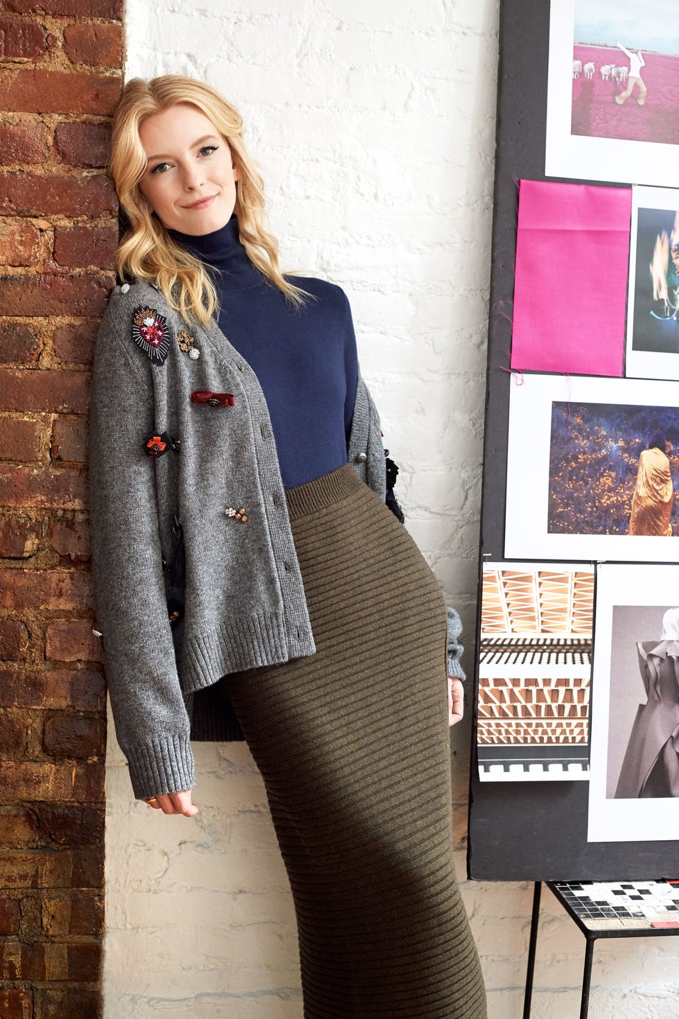 <p><strong data-redactor-tag="strong" data-verified="redactor">Her (Non)Typical Work Day:</strong> "When I'm getting dressed for work, my look needs to be versatile enough to handle my unpredictable schedule. There are usually several fittings each week. And then I might be on appointments, meeting with our fabric mills, or going for drinks with editors. If I'm taking a rare day off from jeans, I'll double down on knits." </p>

<p><em data-redactor-tag="em" data-verified="redactor">Ayr 'The High-T' Turtleneck, for similar styles <a href="http://shop.nordstrom.com/c/womens-turtleneck-sweaters?&amp;cm_mmc=Mindshare_Nordstrom-_-DecemberShoes-_-Hearst-_-proactive" target="_blank" data-tracking-id="recirc-text-link">nordstrom.com</a>; Cinq à Sept 'Skye' Cardigan, $595, <a href="http://shop.nordstrom.com/c/womens-cardigan-sweaters?&amp;cm_mmc=Mindshare_Nordstrom-_-DecemberShoes-_-Hearst-_-proactive" target="_blank" data-tracking-id="recirc-text-link">nordstrom.com</a>; J.W. Anderson Rib Knit Skirt, $785, <a href="http://shop.nordstrom.com/s/j-w-anderson-rib-knit-asymmetrical-midi-skirt/4356468?&amp;cm_mmc=Mindshare_Nordstrom-_-DecemberShoes-_-Hearst-_-proactive" target="_blank" data-tracking-id="recirc-text-link">nordstom.com</a>.</em></p>