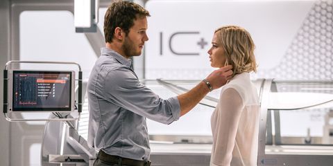 <p>During a 120-year journey to a new colony planet, two passengers (Jennifer Lawrence and Chris Pratt) wake up from hibernation 90 years early.</p>

<p>Watch the trailer <a href="https://www.youtube.com/watch?v=7BWWWQzTpNU" target="_blank" data-tracking-id="recirc-text-link">here</a>.</p>