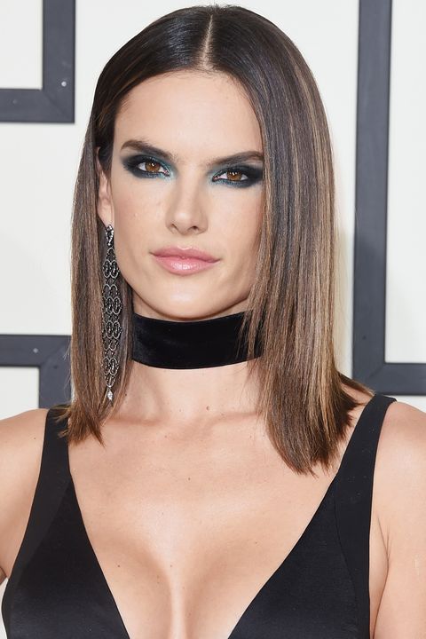 <p>Alessandra Ambrosio's sleek lob and smoky blue-green eyes are a much edgier look than the one she's known for on the VS runway.</p>