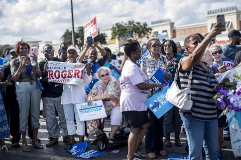 DERHILL, FL - Democratic Nominee for President of the United States former Secretary of State Hillary Clinton speaks to and meets Florida voters at an early voting location in Lauderhill, Florida Wednesday November 2, 2016. (Photo by Melina Mara/The Washington Post via Getty Images)