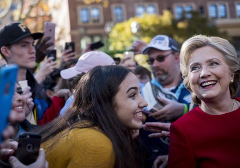 On the last day of campaigning before election day, Democratic Nominee for President of the United States former Secretary of State Hillary Clinton speaks to and meets voters in Pittsburgh, Pennsylvania on Monday November 7, 2016. (Photo by Melina Mara/The Washington Post via Getty Images)