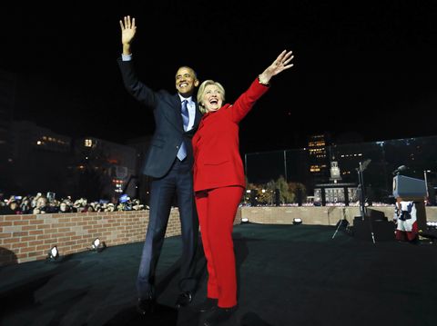 Campaign 2016 Obama Clinton, Philadelphia, USA - 07 Nov 2016Barack Obama, Hillary Clinton President Barack Obama waves on stage with Democratic presidential candidate Hillary Clinton during a rally at Independence Hall in Philadelphia7 Nov 2016Image ID: 7423631dPhoto Credit: Monsivais/AP/REX/Shutterstock