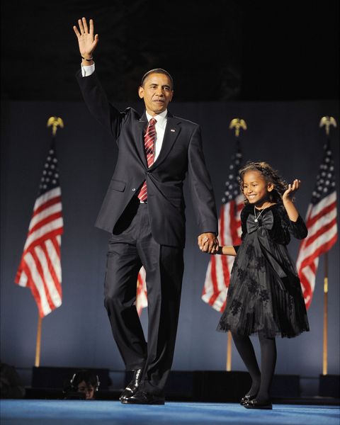 <p>President-elect Obama and Sasha on election night in Chicago.  (Ron Antonelli/NY Daily News Archive via Getty Images)</p>