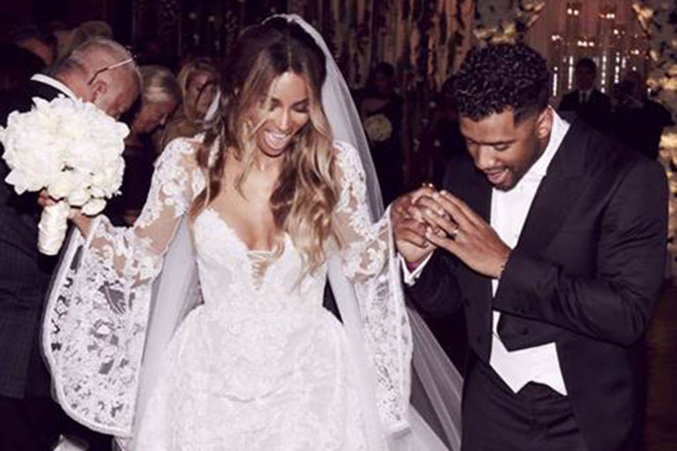 <p><strong data-redactor-tag="strong" data-verified="redactor">July 2016</strong> Ciara <a href="http://meltsflow.com/wedding/photos/news/a16513/ciara-and-russell-wilson-wedding/" target="_blank" data-tracking-id="recirc-text-link">married</a> NFL player Russell Wilson in a custom Cavalli couture gown at Peckforton Castle in Cheshire. </p>