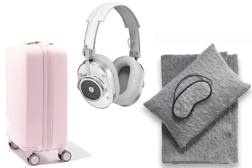 <p><em data-redactor-tag="em" data-verified="redactor">Raden carry-on suitcase, $395, <a href="https://www.raden.com/products/a28-check?color=light-pink&amp;finish=gloss" target="_blank" data-tracking-id="recirc-text-link">raden.com</a>; Master &amp; Dynamic headphones, $469, <a href="https://www.stylebop.com/en-us/women/mh40-over-ear-headphones-248804.html?group%5B0%5D=women&amp;q=headphones" target="_blank" data-tracking-id="recirc-text-link">stylebop.com</a>; Sofia Cashmere travel set, $395, <a href="http://www.sofiacashmere.com/collections/travel-set/products/emilia-travel-set-gray" target="_blank" data-tracking-id="recirc-text-link">sofiacashmere.com</a>.</em></p>