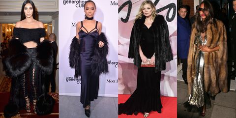 <p>Ladies like Kim Kardashian and Kate Moss go glam for evening in&nbsp;artfully draped coats.</p>