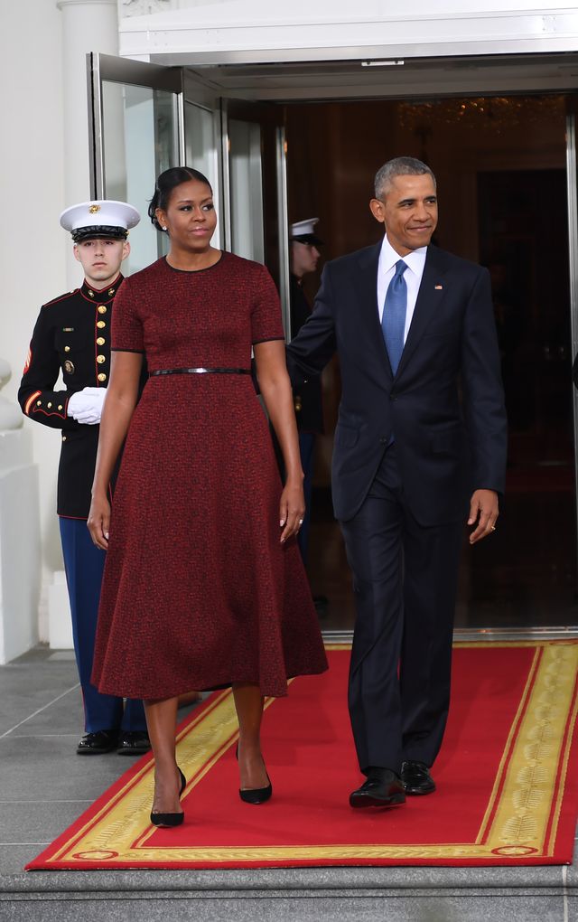 Michelle Obama Wears Red Belted Dress to Donald Trump Inauguration ...