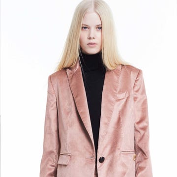 Clothing, Sleeve, Collar, Textile, Outerwear, Coat, Pink, Formal wear, Style, Pattern, 