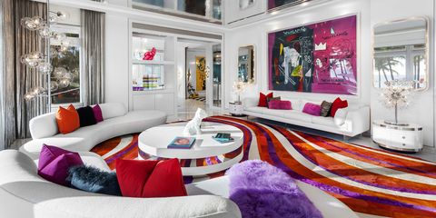 Interior design, Room, Textile, Living room, Couch, Furniture, Purple, Pink, Interior design, Wall, 