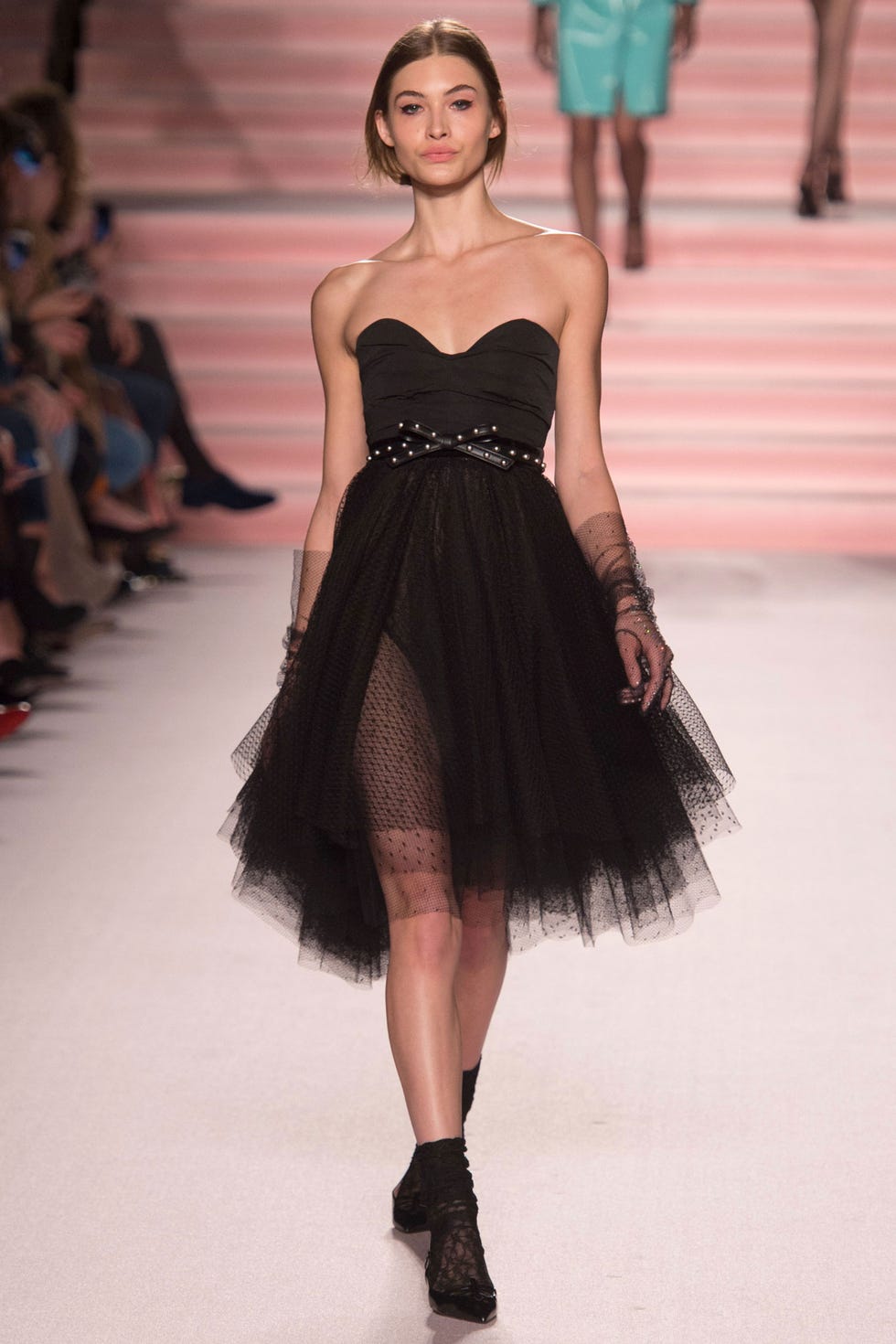 Clothing, Fashion show, Shoulder, Dress, Joint, Fashion model, Waist, Style, Runway, One-piece garment, 