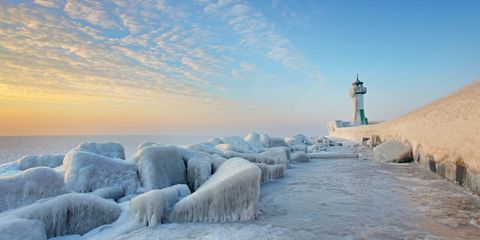 Sky, Freezing, Winter, Lighthouse, Ice, Sea, Snow, Arctic, Ocean, Shore, 