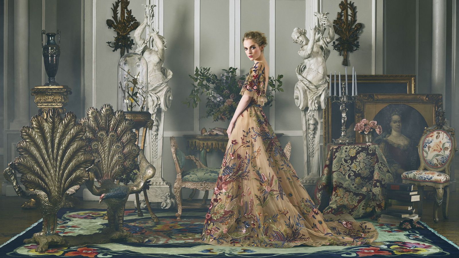 Zuhair Murad Haute Couture embroidered gown in decorative setting