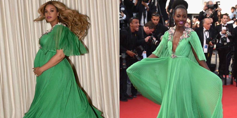 Beyonce Wore Same Green Gucci Gown As Lupita Nyong'o - Beyonce Green Gucci  Gown Beauty & The Beast Movie Premiere