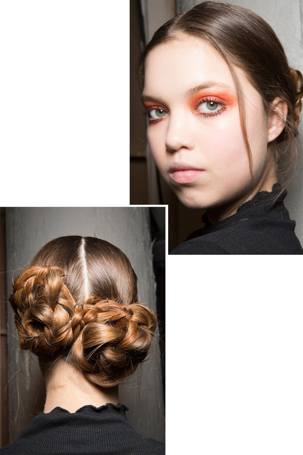 <p>Double braided buns had a Princess Leia quality backstage at JS Lee. </p>