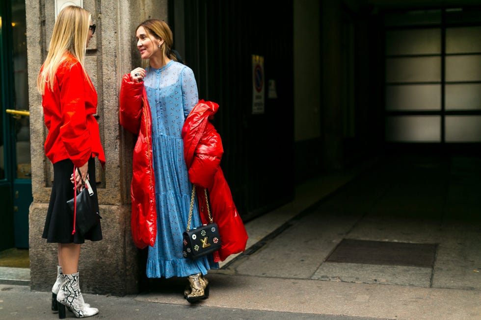 Red, Blue, Street fashion, Fashion, Outerwear, Costume, Infrastructure, Dress, Street, Electric blue, 
