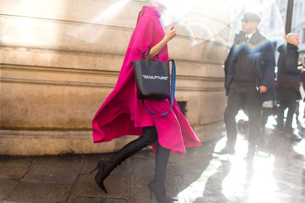 Textile, Outerwear, Bag, Magenta, Pink, Carmine, Street fashion, Luggage and bags, Boot, Maroon, 