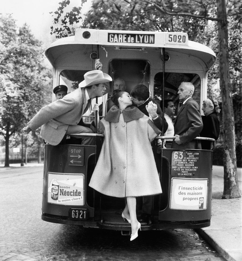 <p>Audrey Hepburn, Mel Ferrer and Buster Keaton, in "Paris Pursuit" for Harper's Bazaar, Paris,&nbsp;<span>August 9, 1959&nbsp;</span></p>