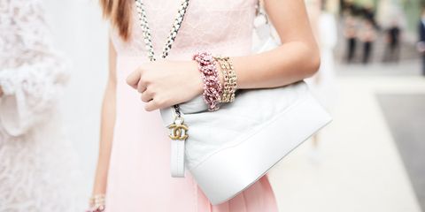 White, Pink, Shoulder, Fashion, Fashion accessory, Neck, Arm, Bracelet, Street fashion, Joint, 