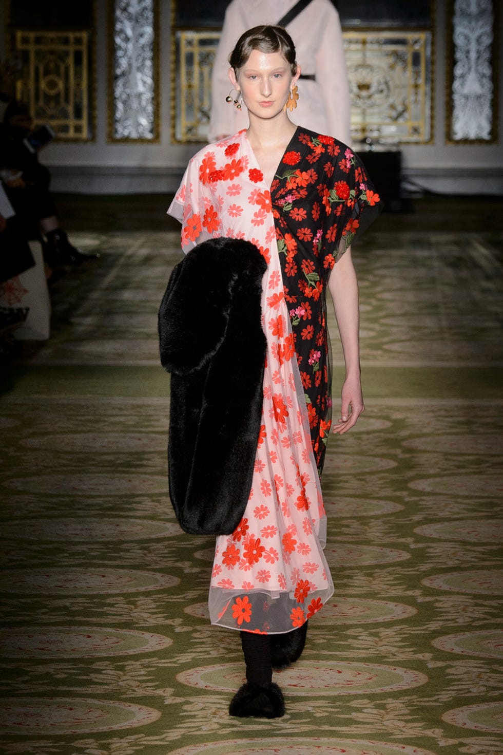 Clothing, Fashion, Fashion model, Hairstyle, Orange, Costume, Runway, Fashion show, Fashion design, Haute couture, 