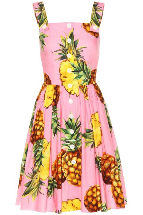 Clothing, Day dress, Dress, Yellow, Pineapple, Pink, Cocktail dress, One-piece garment, Pattern, Sleeve, 
