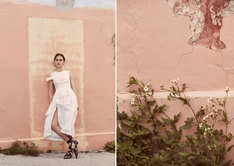 White, Photograph, Pink, Wall, Beauty, Dress, Fashion, Summer, Plant, Tree, 