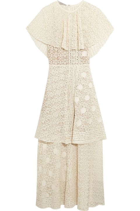 Clothing, Dress, Day dress, Beige, Sleeve, Outerwear, Cocktail dress, Ruffle, Lace, A-line, 