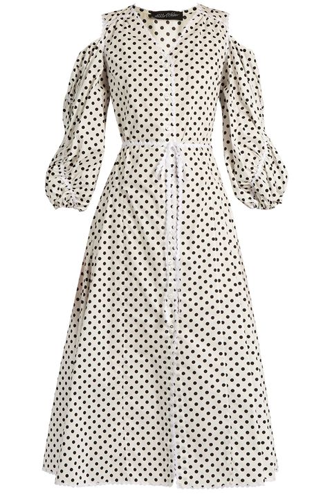 Sleeve, Pattern, Textile, Dress, White, Style, One-piece garment, Day dress, Polka dot, Design, 