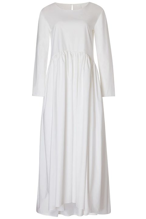 Clothing, White, Dress, Day dress, Sleeve, Gown, Outerwear, Cocktail dress, Robe, Neck, 