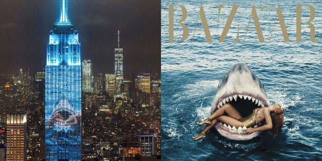 Landmark, Shark, Great white shark, Cartilaginous fish, Fish, City, Jaw, Lamniformes, World, Illustration, Landmark, Shark, Great white shark, Cartilaginous fish, Fish, City, Jaw, Lamniformes, World, Illustration,