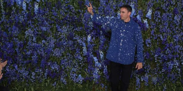Blue, Dress shirt, People in nature, Majorelle blue, Electric blue, Groundcover, Lavender, Cobalt blue, Wildflower, Suit trousers, 