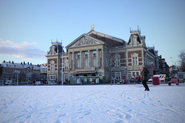 Winter, Freezing, Snow, Street light, Town square, Palace, Classical architecture, Plaza, Ice, Precipitation, 