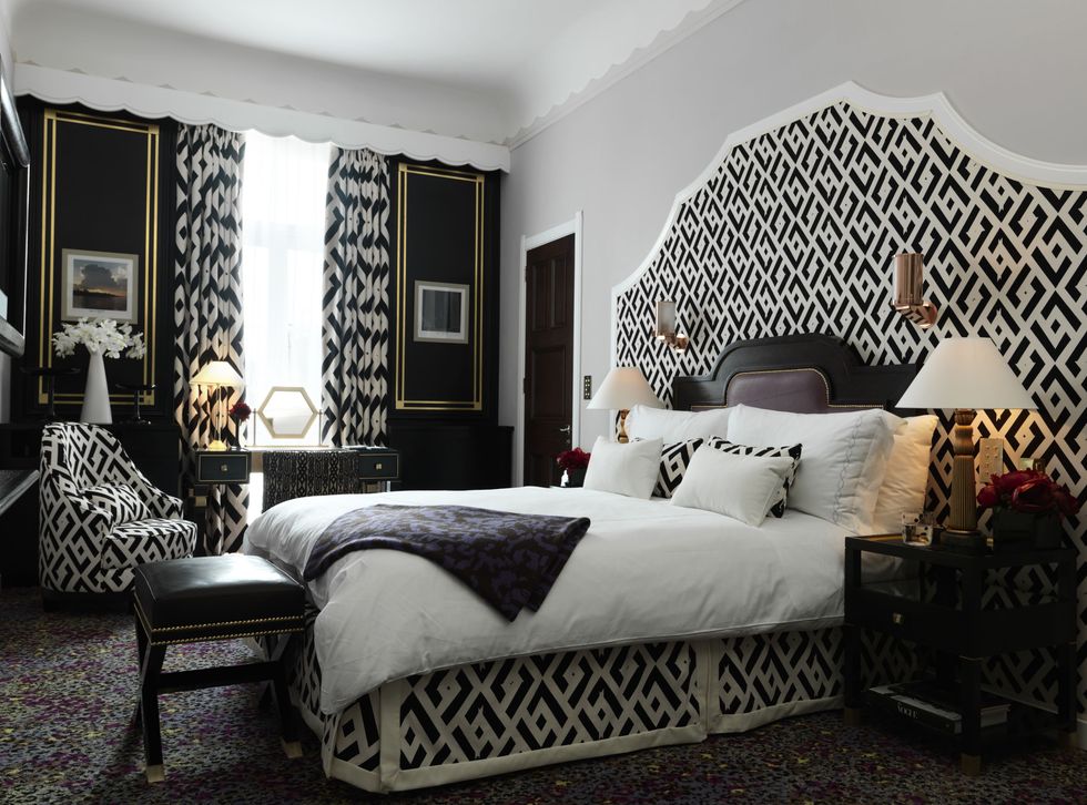 <p>DVF's love of patterns—and her iconic chain print—come to life in The Grand Piano Suite at at Claridge's London. The two bedroom, 1915 square foot suite boasts a private bar, marble fireplaces, a grand piano and wall art of photographs taken by Diane herself on her worldly travels. Occupants also have access to a 24 hour personal butler service. </p><p><em>The Grand Piano Suite at Claridge's London, for more information and bookings, <a href="http://www.virtuoso.com/hotels/6163909/claridges?search=claridge%27s&mode=Gts#.U9_Y0zcnLcs" target="_blank">virtuoso.com</a>. </em></p>