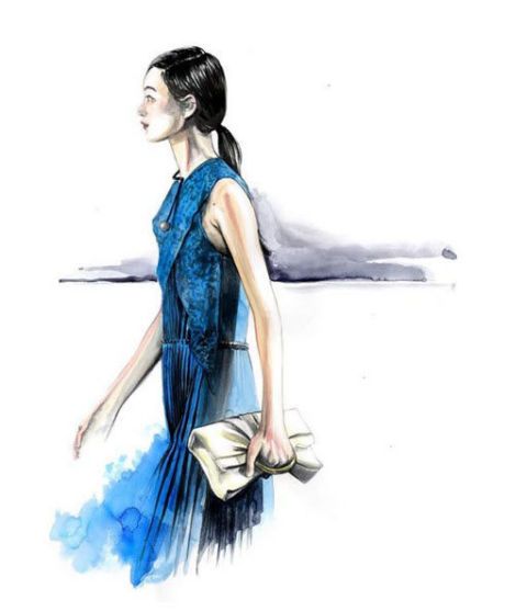 Hairstyle, Shoulder, Elbow, Art, Fashion illustration, Artwork, Electric blue, Waist, Figure drawing, Painting, 