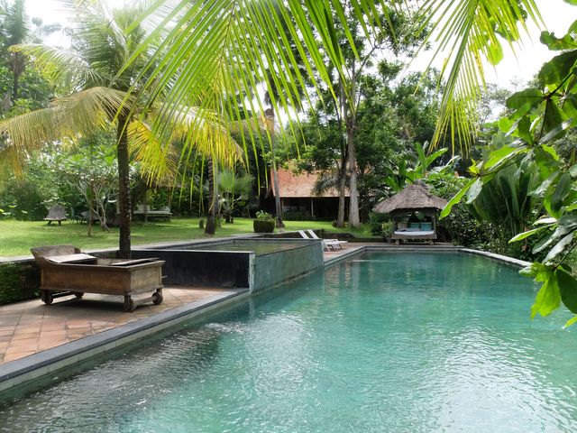 Property, Swimming pool, Bench, Woody plant, Real estate, Arecales, Resort, Water feature, Aqua, Outdoor bench, 