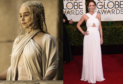 <p><strong>Daenerys Targaryen: </strong>Overlooking her kingdom in Meereen</p><p><strong>Emily Blunt:</strong> In Michael Kors at the 2015 Golden Globes</p>