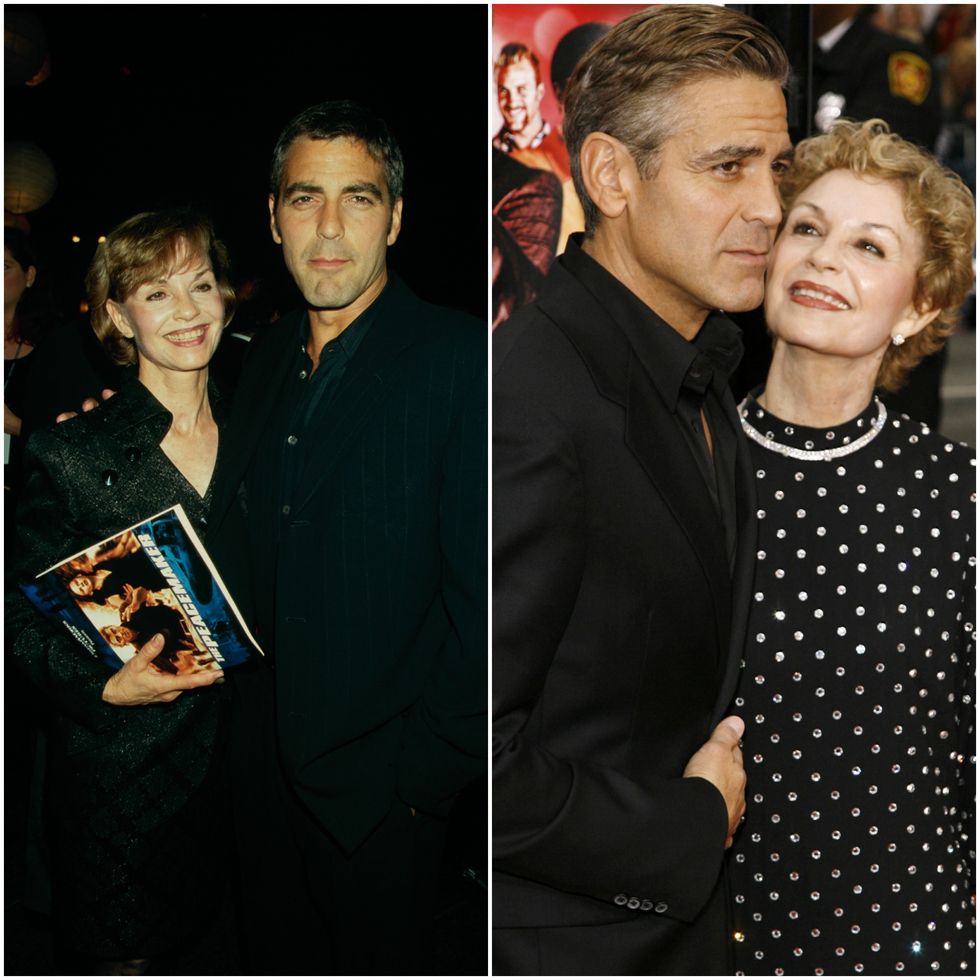 <p><a href="http://www.harpersbazaar.nl/cultuur-reizen/news/a535/zien-george-clooney-in-zijn-eerste-grote-filmrol/">George Clooney</a> mag dan verschillende relaties hebben gehad voordat hij trouwde met zijn droomvrouw Amal Alamuddin, maar zijn moeder, Nina Clooney, was al die tijd zijn nummer 1. Precies daarom neemt hij haar al sinds de jaren 90 mee naar premières. Links zien we George en zijn moeder bij de première van <em>The Peacemaker</em> in 1997, rechts kijkt Nina bewonderend naar haar zoon tijdens de première van <em>Ocean's Thirteen</em> tien jaar later.</p>