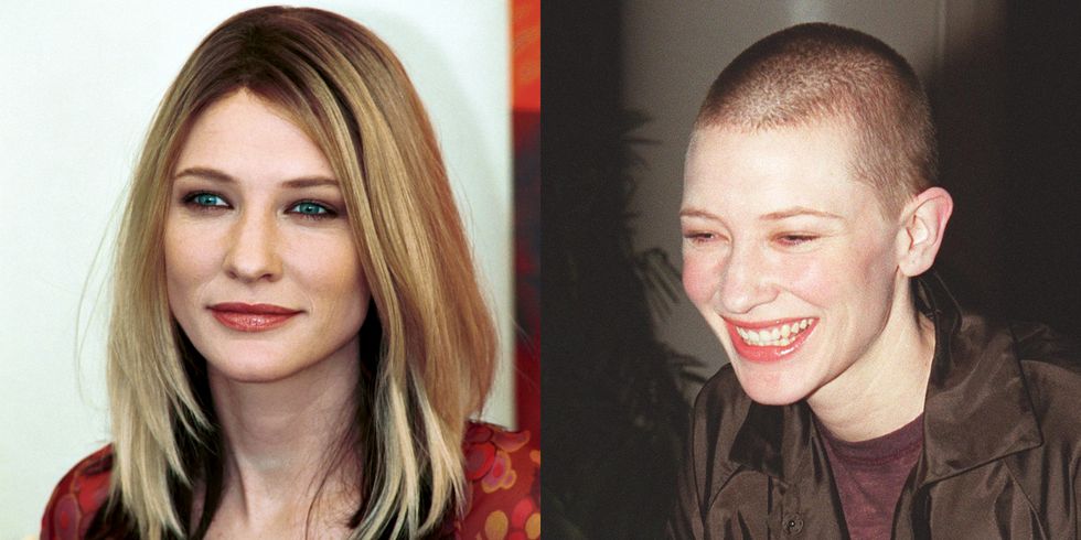 <p>Blanchett went completely bare for 2002's <em>Heaven</em>, and it may not be the last time.  "Shaving off my hair is so liberating," <a href="http://www.dailytelegraph.com.au/entertainment/sydney-confidential/oscar-winning-actress-cate-blanchett-cast-in-woody-allens-next-film-wants-to-shave-her-head/story-e6frewz0-1226385440619" target="_blank">she said.</a> "At school it was probably to rebel, but I cut my hair short a few years ago and I'm thinking about doing it again." </p>