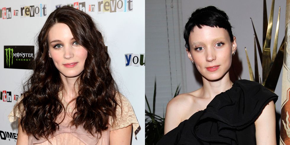 <p>Natural brunette Mara didn't just dye her hair to become the raven-haired Lisbeth Salander in <em>The Girl With The Dragon Tattoo</em> (2009), she also went for the chop, sporting a messy pixie cut.</p>