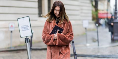 Clothing, Sleeve, Textile, Outerwear, Winter, Jacket, Street fashion, Brown hair, Overcoat, Fur, 