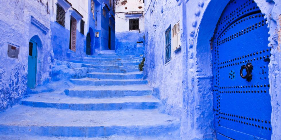 <p>This <a href="http://www.housebeautiful.com/room-decorating/colors/g2865/blue-city-morocco/" target="_blank">northwest Moroccan town</a> is known for being covered in&nbsp;bright cerulean blue, which&nbsp;started back in the 15th century when Sephardic Jews took&nbsp;refuge here, as&nbsp;talcum blue is the color of divinity in Judaism.</p>
