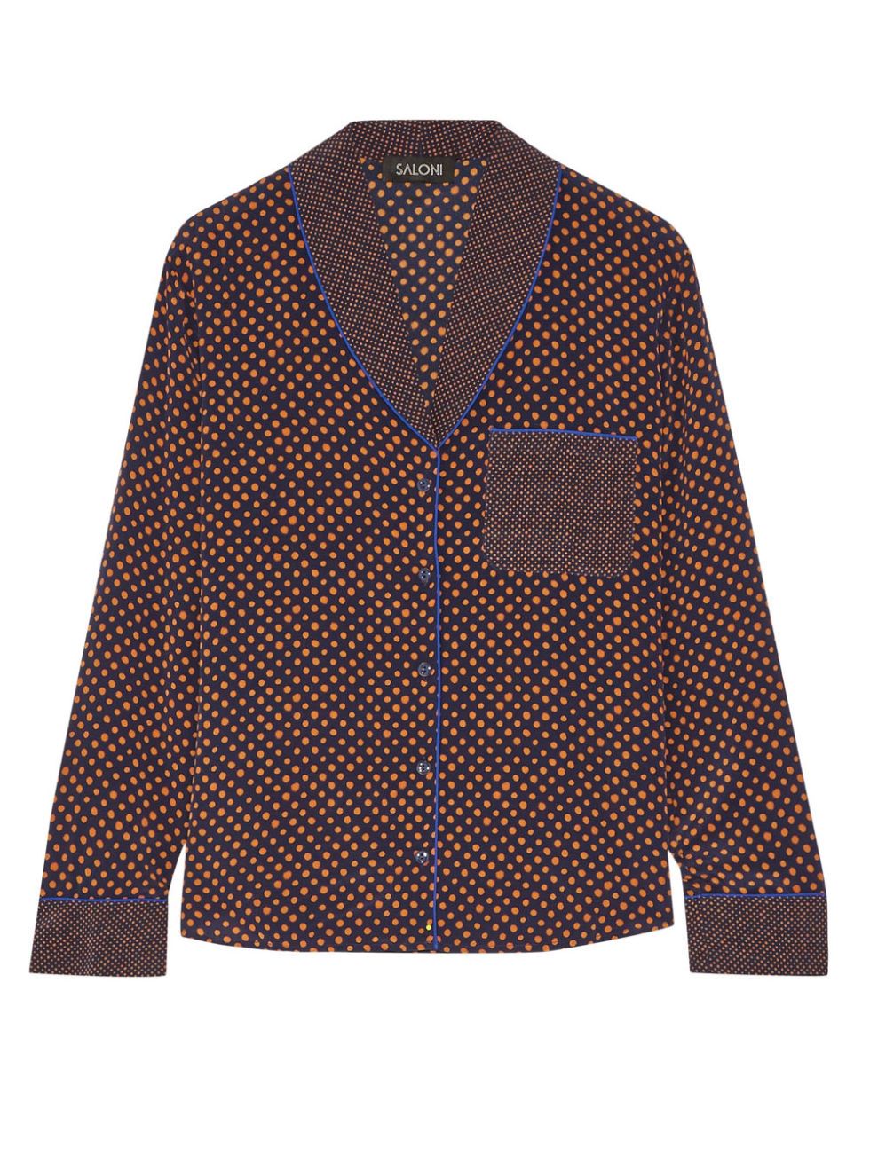 Sleeve, Pattern, Textile, Collar, Electric blue, Pattern, Symmetry, Button, Sweater, Polka dot, 