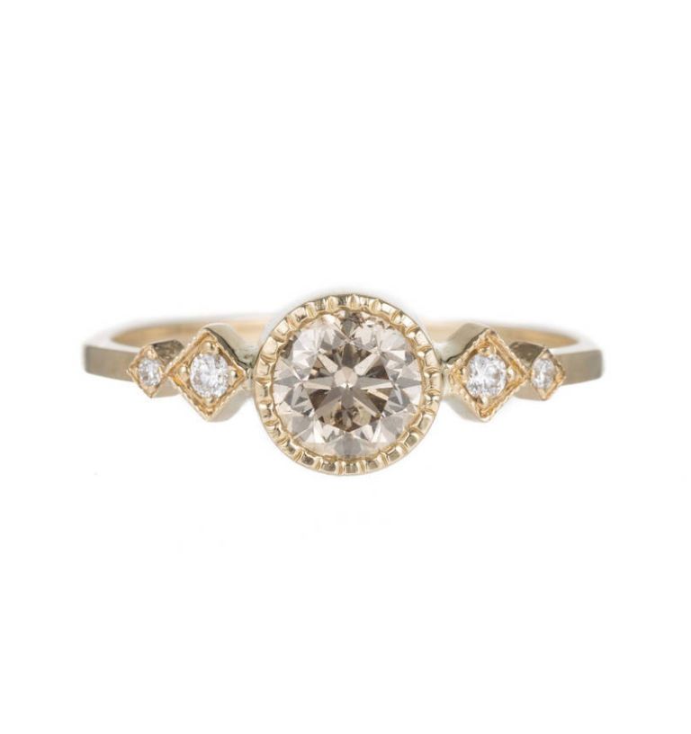 jennie kwon champagne diamond solitaire echo ring