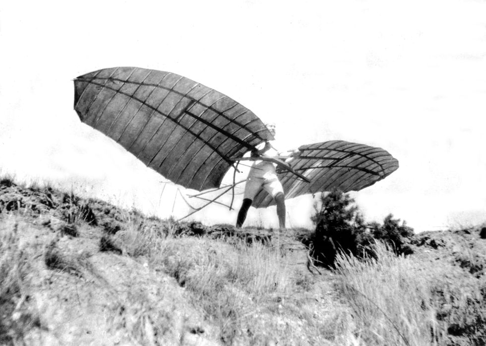 Test of a flying machine (Otto Lilienthal), 1895, Washington. Library of Congress, . (Photo by: Photo12/UIG via Getty Images)